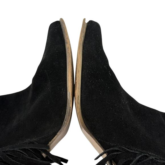 Steve Madden Black Fringe Western Boots 10 Leather Pointed Toe Ankle Country - Picture 12 of 14